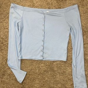 Pacsun (Me Before We) brand baby blue off the shoulder crop top